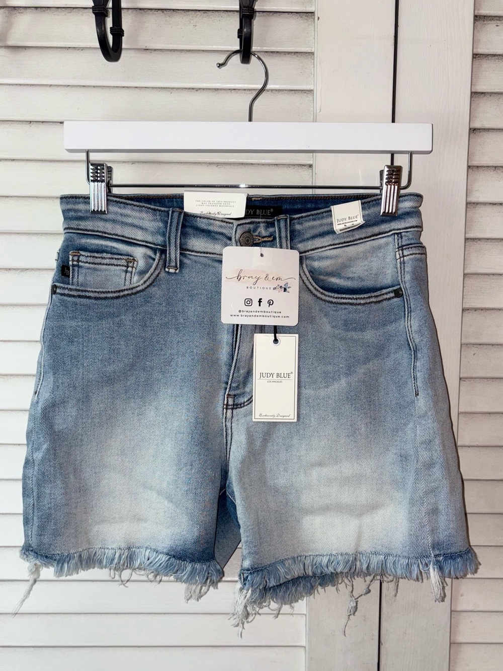 NWT Judy Blue High Waist Destroyed Denim Shorts Medium Raw Hem Stretch - Picture 2 of 5